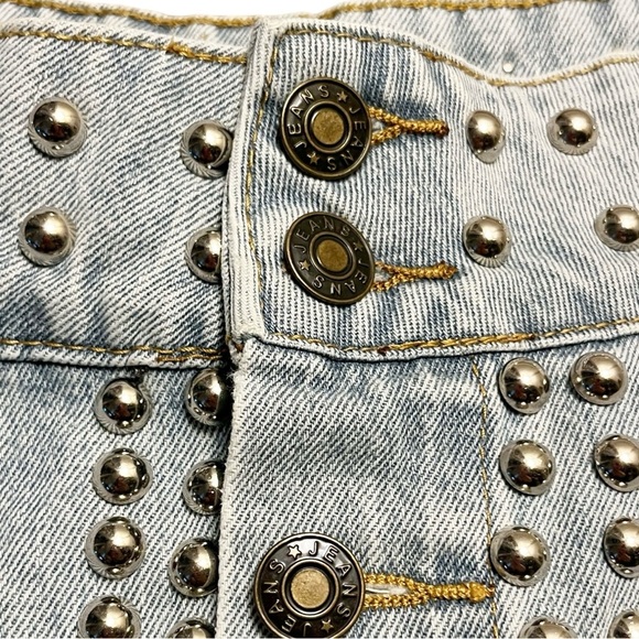 Western Boho Silver Studded Light Blue Distressed Denim Skort Size XS - Picture 5 of 6